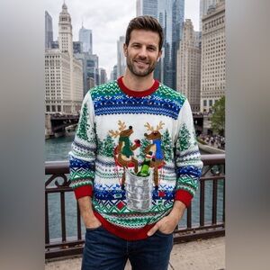 Blizzard Bay Reindeer Beer Bros bottle pocket ugly Christmas sweater
